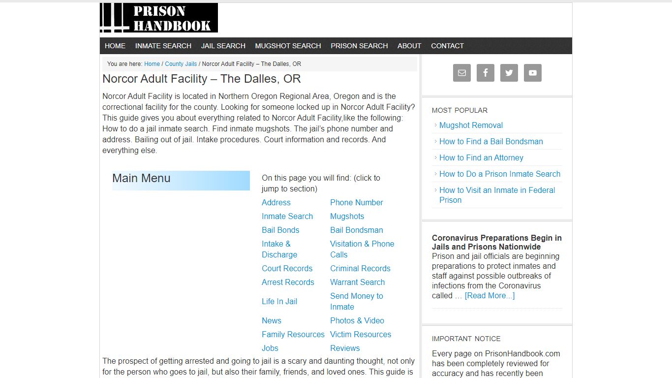 Norcor Adult Facility – The Dalles, OR - Prison Handbook